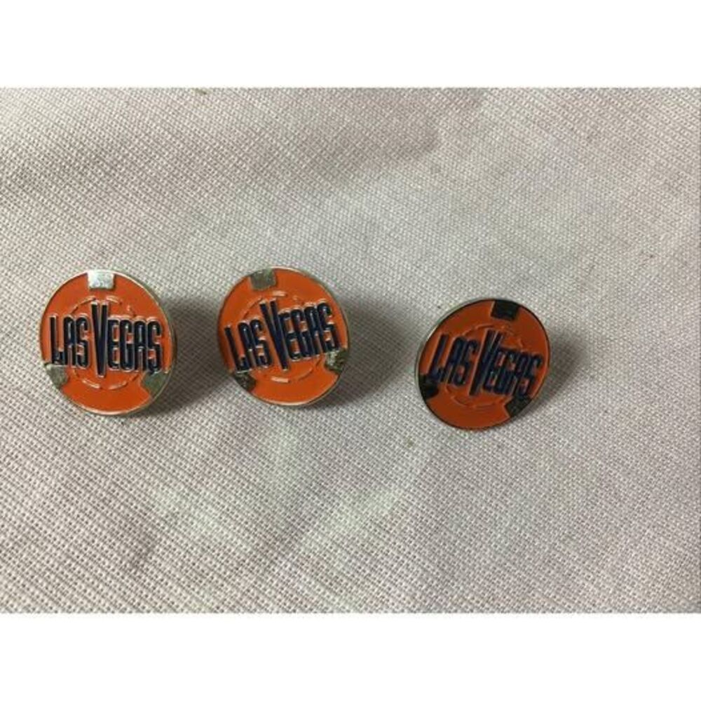 3-LAS VEGAS Travel Lapel Pin Hat Collectible Orange Pokerchip